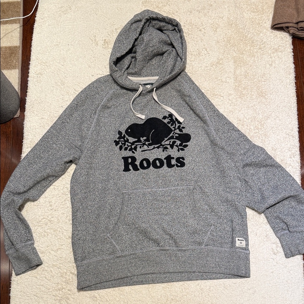 Roots Heather Gray Hoodie with Black Logo